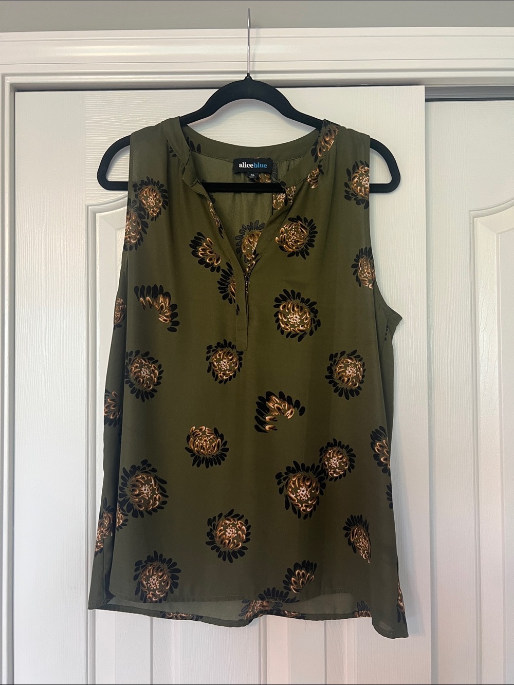 Alice Blue Olive Green Floral Sleeveless V-neck Camisole Top XL